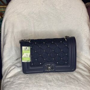Badgley Mischka Navy/Denim Diamond Quilted Shoulder Bag, NEW